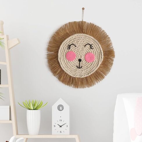 Pinenjoy 13.39inch Lion Head Hand-Woven Cotton and Linen Wall Hanging Decor Cartoon Animal Knitted Pendant Cute Round Wall Art Craft Decor for Nursery Childrens Room Bedroom Living Room in Saudi Arabia