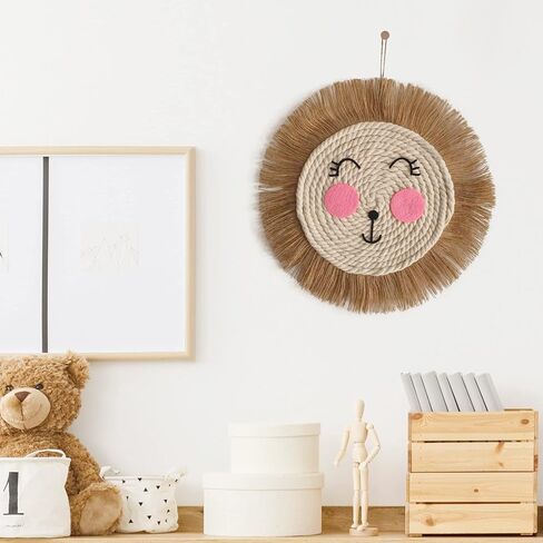 Pinenjoy 13.39inch Lion Head Hand-Woven Cotton and Linen Wall Hanging Decor Cartoon Animal Knitted Pendant Cute Round Wall Art Craft Decor for Nursery Childrens Room Bedroom Living Room in Saudi Arabia