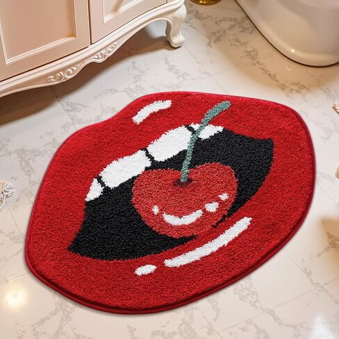 Ankah Red Lips Shaped Rug, Fire Hot Lips Bath Mat, Super Soft Microfiber, Non-Slip, Machine Washable, Quick Dry, Mats for Shower, Bathtub and Floor Accessories, 23.6" x 29.5", Kiss of Cherries in Saudi Arabia