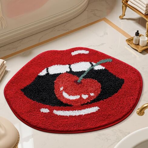 Ankah Red Lips Shaped Rug, Fire Hot Lips Bath Mat, Super Soft Microfiber, Non-Slip, Machine Washable, Quick Dry, Mats for Shower, Bathtub and Floor Accessories, 23.6" x 29.5", Kiss of Cherries in Saudi Arabia