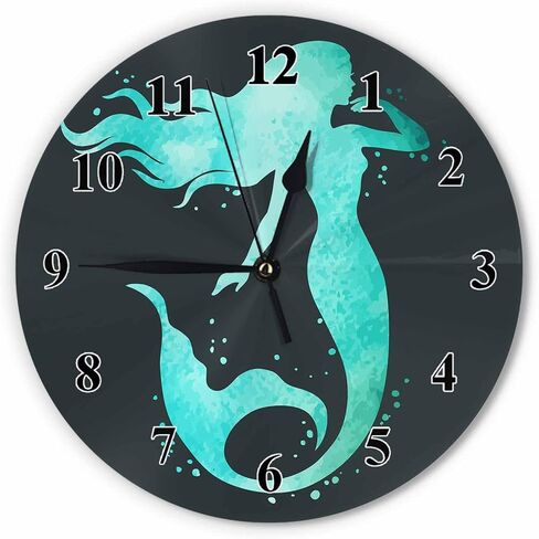 Orythyra Beauty Mermaid Wall Clock Round 10 Inch Battery Operated Watercolor Fish Tail Fantasy Fairy Tale Corner Silent Wooden Clocks Art Decorative Living Room Classroom Bedroom Office in Saudi Arabia