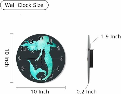 Orythyra Beauty Mermaid Wall Clock Round 10 Inch Battery Operated Watercolor Fish Tail Fantasy Fairy Tale Corner Silent Wooden Clocks Art Decorative Living Room Classroom Bedroom Office in Saudi Arabia