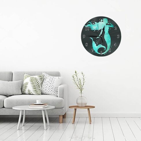 Orythyra Beauty Mermaid Wall Clock Round 10 Inch Battery Operated Watercolor Fish Tail Fantasy Fairy Tale Corner Silent Wooden Clocks Art Decorative Living Room Classroom Bedroom Office in Saudi Arabia