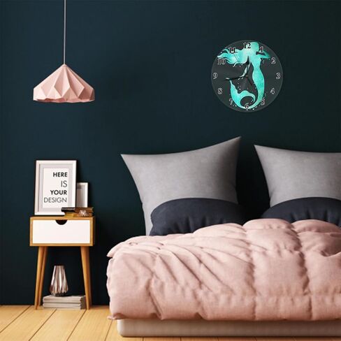 Orythyra Beauty Mermaid Wall Clock Round 10 Inch Battery Operated Watercolor Fish Tail Fantasy Fairy Tale Corner Silent Wooden Clocks Art Decorative Living Room Classroom Bedroom Office in Saudi Arabia