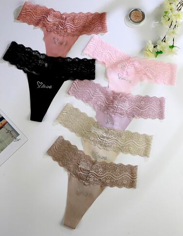 6 Pack Women Lace Low Rise Seamless Panties, Bikini Jacquard Soft Stretch Breathable Stretch Hipster in Saudi Arabia