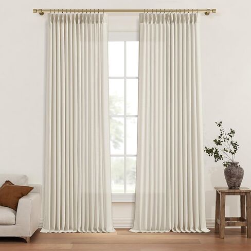 Pinch Pleated Linen Curtains 96 Inches Extra Long Olive Green Drapes, Thick Linen Light Filtering Memory Trained Pleat Curtain for Living Room and Bedroom Privacy 2 Panels Texture with Back Tab in Saudi Arabia