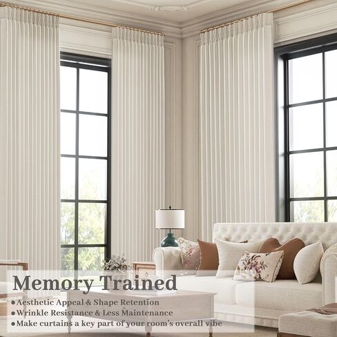 Pinch Pleated Linen Curtains 96 Inches Extra Long Olive Green Drapes, Thick Linen Light Filtering Memory Trained Pleat Curtain for Living Room and Bedroom Privacy 2 Panels Texture with Back Tab in Saudi Arabia