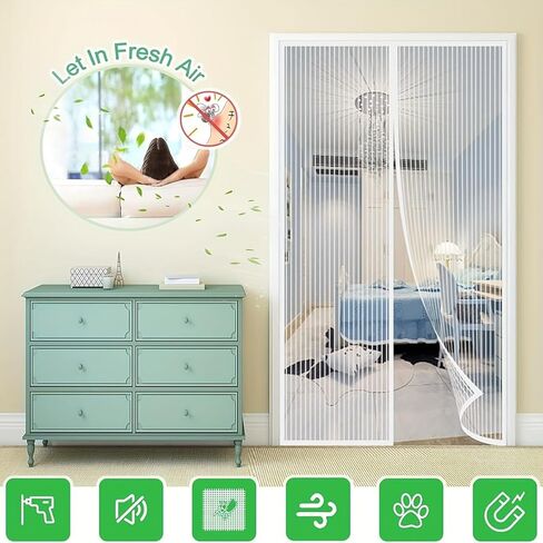Mesh Partition Curtain, Self Sealing, Heavy Duty Screen-Door Mesh, Hands Free Partition Keeps Bugs Out, 38 Inch x 83 Inch，White in Saudi Arabia