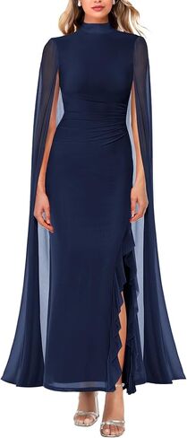 Lrady Women's Wedding Guest Dress Evening Gowns High Neck Formal Cocktail Party Maxi Bodycon Dresses with Cape Sleeve in Saudi Arabia