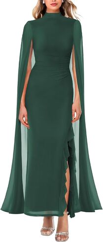 Lrady Women's Wedding Guest Dress Evening Gowns High Neck Formal Cocktail Party Maxi Bodycon Dresses with Cape Sleeve in Saudi Arabia