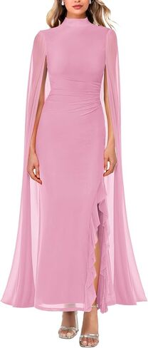 Lrady Women's Wedding Guest Dress Evening Gowns High Neck Formal Cocktail Party Maxi Bodycon Dresses with Cape Sleeve in Saudi Arabia