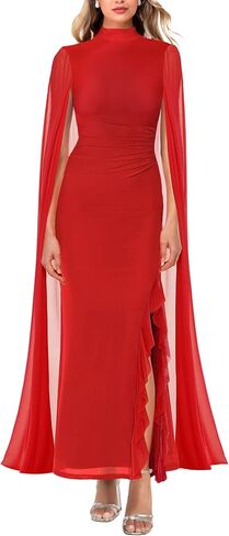 Lrady Women's Wedding Guest Dress Evening Gowns High Neck Formal Cocktail Party Maxi Bodycon Dresses with Cape Sleeve in Saudi Arabia