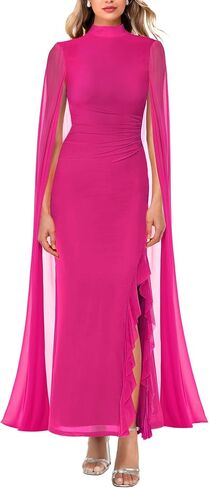 Lrady Women's Wedding Guest Dress Evening Gowns High Neck Formal Cocktail Party Maxi Bodycon Dresses with Cape Sleeve in Saudi Arabia