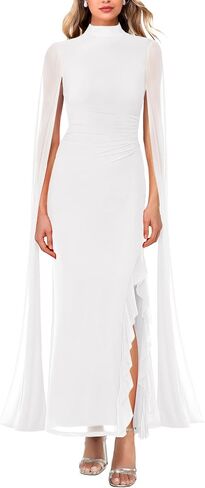 Lrady Women's Wedding Guest Dress Evening Gowns High Neck Formal Cocktail Party Maxi Bodycon Dresses with Cape Sleeve in Saudi Arabia