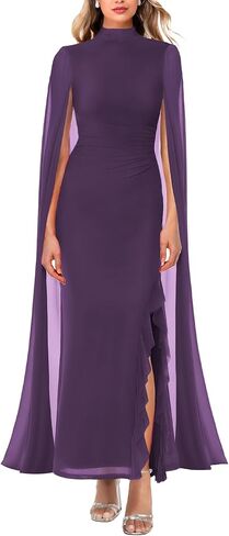 Lrady Women's Wedding Guest Dress Evening Gowns High Neck Formal Cocktail Party Maxi Bodycon Dresses with Cape Sleeve in Saudi Arabia