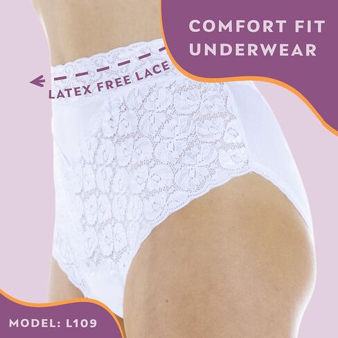 Wearever 6-Pack Women's White Lovely Lace Regular Absorbency Incontinence Panties 150 ml 1X (Fits Hip 43-44") in Saudi Arabia