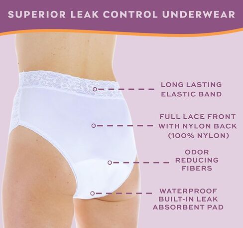 Wearever 6-Pack Women's White Lovely Lace Regular Absorbency Incontinence Panties 150 ml 1X (Fits Hip 43-44") in Saudi Arabia