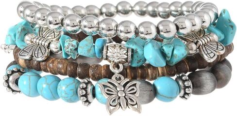 ONLYJUMP Bohemian Mix Bead Multi Layer Versatile Bracelets Set Boho Turquoise Stackable Beaded Strand Stretch Bangles Bracelets Statement Bangle Boho Jewelry Set in Saudi Arabia