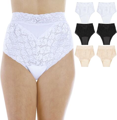 Wearever 6-Pack Women's White Lovely Lace Regular Absorbency Incontinence Panties 150 ml 1X (Fits Hip 43-44") in Saudi Arabia