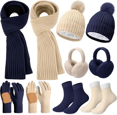 Cutecrop 10 Pcs 2 Sets Women Beanie Hat Scarf Gloves Winter Earmuffs Fuzzy Socks Set 5-in-1 Gifts for Women Mom Friends in Saudi Arabia