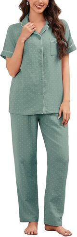 Flygo Cotton Pajamas for Women Set Short Sleeve Button Down Pajamas Soft Cute Pjs 2 Piece Lounge Set Sleepwear in Saudi Arabia