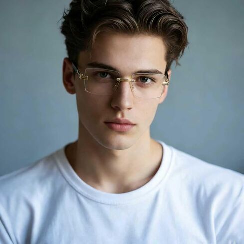 Siming Rimless Sunglasses, Gold Metal Accents, Square Shape, Glossy Texture,Vintage Transparent Eyewear for Women Men in Saudi Arabia