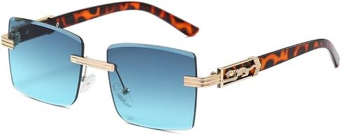 Siming Rimless Sunglasses, Gold Metal Accents, Square Shape, Glossy Texture,Vintage Transparent Eyewear for Women Men in Saudi Arabia
