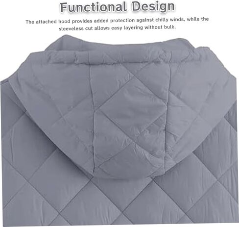 سترة نسائية بغطاء للرأس سترة نسائية دافئة مبطنة مع ظهر منتفخ سترة خفيفة الوزن بدون أكمام للطقس البارد في الشتاء، رمادي للنساء مع غطاء للرأس in Kuwait