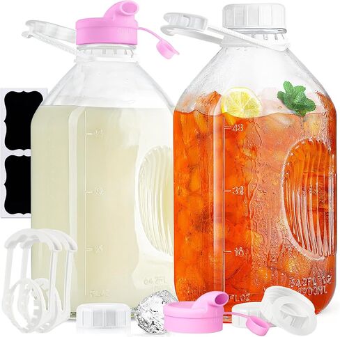 1/2 Gallon Heavy Duty Glass Milk Bottle with REUSABLE AIRTIGHT SCREW Lid - 2 Qt Glass Water Bottles - Glass Milk Jug Pitcher with 2 Exact Scale Lines, Milk Container for Refrigerator Storage in Saudi Arabia