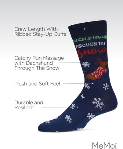 MeMoi Men's Dachshund Through The Snow Holiday Crew Socks in Saudi Arabia