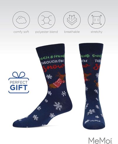 MeMoi Men's Dachshund Through The Snow Holiday Crew Socks in Saudi Arabia