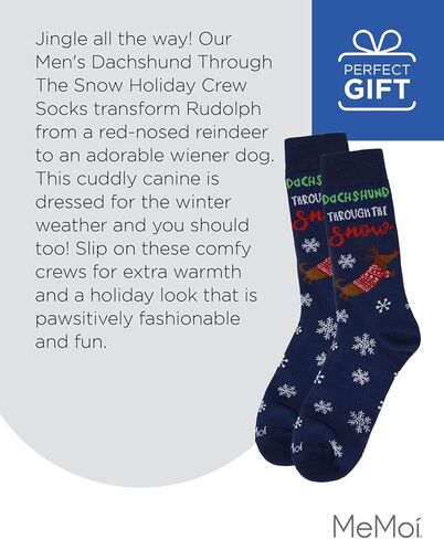 MeMoi Men's Dachshund Through The Snow Holiday Crew Socks in Saudi Arabia