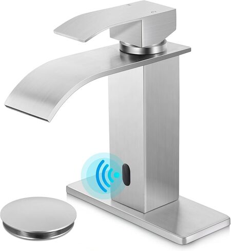 Herogo Bathroom Sink Faucet, Brushed Nickel Waterfall Stainless Steel Bathroom Faucet with Pop Up Drain & 2 Water Hoses for 1 Hole or 3 Holes, Single Handle, Deck Mount, for Vanity RV Lavatory in Saudi Arabia