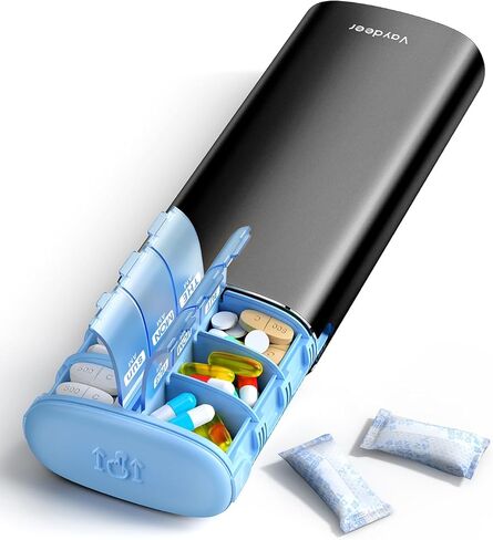 Vaydeer 7 Day Weekly Pill Organizer 2 Times a Day, Metal Am Pm Travel Pill Case, Large Capacity Twice Daily Cute Pill Box for Supplements, Pills, Vitamins and Medication (Rose Gold) in Kuwait