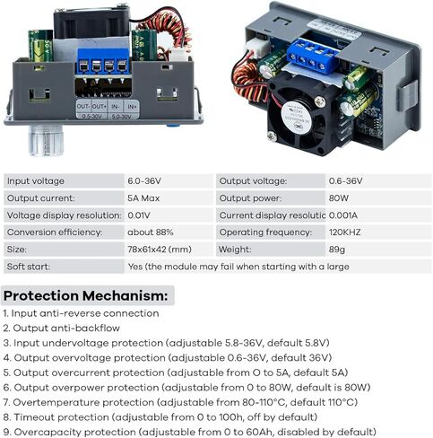 Hosyond DC DC Buck Boost Power Converter CC CV 0.6-36V 5A 5V 6V 12V 24V Power Module Adjustable Voltage Regulated Laboratory Power Supply in Saudi Arabia
