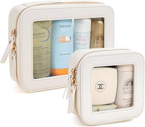 KOTORA Small Makeup Bag for Purse Cute Travel Makeup Bag Clear Cosmetic Bag with Zipper, Car Make Up Bag Organizer Storage Traveling Car Accessories Travel Essentials for Women (White) in Saudi Arabia