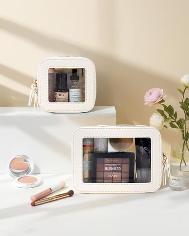 KOTORA Small Makeup Bag for Purse Cute Travel Makeup Bag Clear Cosmetic Bag with Zipper, Car Make Up Bag Organizer Storage Traveling Car Accessories Travel Essentials for Women (White) in Saudi Arabia