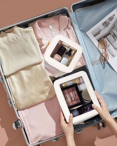 KOTORA Small Makeup Bag for Purse Cute Travel Makeup Bag Clear Cosmetic Bag with Zipper, Car Make Up Bag Organizer Storage Traveling Car Accessories Travel Essentials for Women (White) in Saudi Arabia