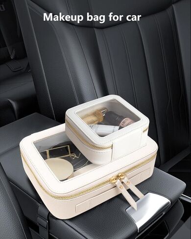 KOTORA Small Makeup Bag for Purse Cute Travel Makeup Bag Clear Cosmetic Bag with Zipper, Car Make Up Bag Organizer Storage Traveling Car Accessories Travel Essentials for Women (White) in Saudi Arabia