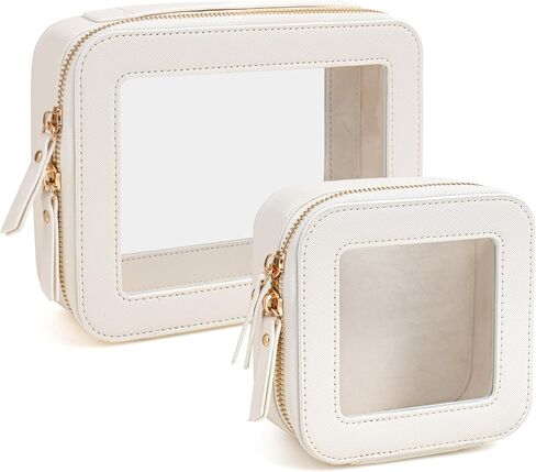 KOTORA Small Makeup Bag for Purse Cute Travel Makeup Bag Clear Cosmetic Bag with Zipper, Car Make Up Bag Organizer Storage Traveling Car Accessories Travel Essentials for Women (White) in Saudi Arabia