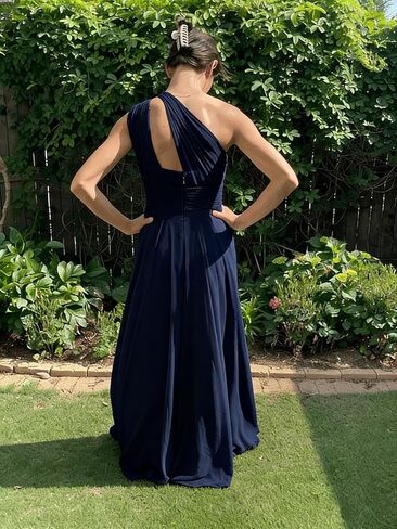 YHHOWEP Bridesmaid Dresses for Women One Shoulder Chiffon Ruched Long Formal Evening Party Gowns Prom Dress in Saudi Arabia