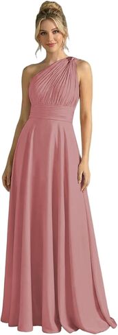 YHHOWEP Bridesmaid Dresses for Women One Shoulder Chiffon Ruched Long Formal Evening Party Gowns Prom Dress in Saudi Arabia
