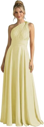 YHHOWEP Bridesmaid Dresses for Women One Shoulder Chiffon Ruched Long Formal Evening Party Gowns Prom Dress in Saudi Arabia