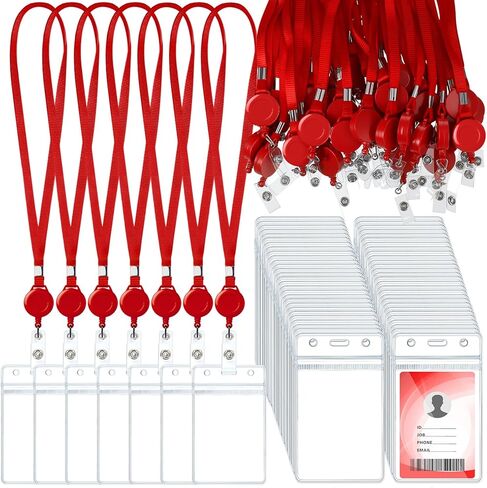 Marspark Lanyard with ID Holder Include Flat Lanyard with Retractable Badge Reel and Clear Vertical Card for Offices(Multicolor,50 Set) in Kuwait