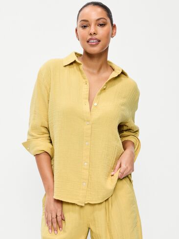 Old Navy Open-Back Crinkle Gauze Button-Down Shirt - Sandstorm in Kuwait