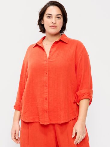 قميص Old Navy مفتوح من الخلف من الشاش المجعد بأزرار - برتقالي مزخرف in Kuwait