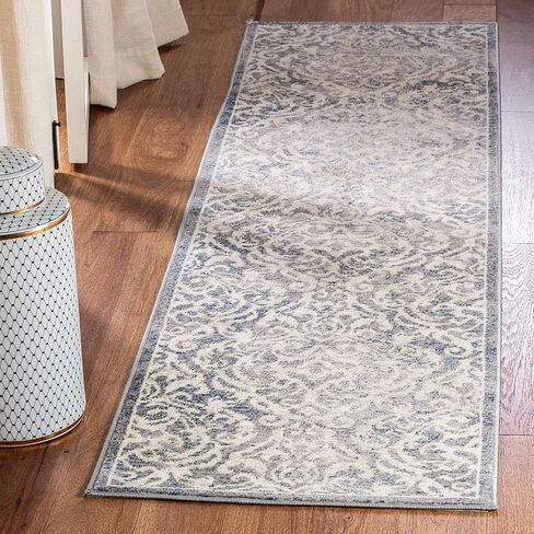 سجادة SAFAVIEH Brentwood Collection Runner - 2 × 8 بوصة، رمادي فاتح وأزرق، تصميم دمشقي، لا يتساقط ويسهل العناية به، مثالي للمناطق ذات الحركة العالية في غرفة المعيشة وغرفة النوم (BNT810G) in Saudi Arabia