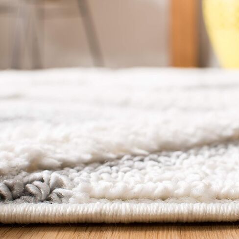 SAFAVIEH Moroccan Tassel Shag Collection Runner Rug - 2'3" x 8', Ivory & Grey, Boho Design, Non-Shedding & Easy Care, 2-inch Thick Ideal for High Traffic Areas in Living Room, Bedroom (MTS601F) in Saudi Arabia