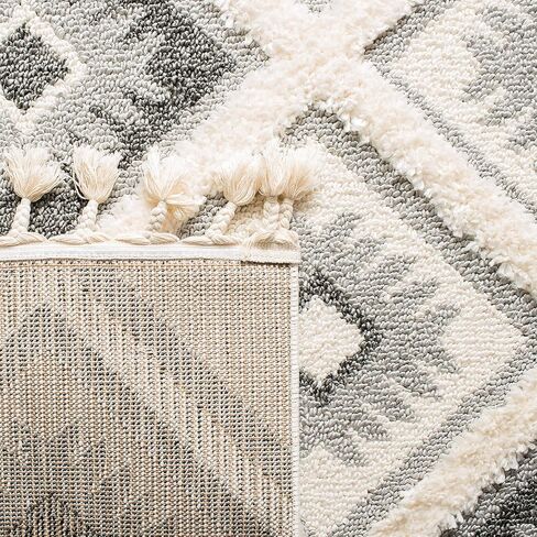 SAFAVIEH Moroccan Tassel Shag Collection Runner Rug - 2'3" x 8', Ivory & Grey, Boho Design, Non-Shedding & Easy Care, 2-inch Thick Ideal for High Traffic Areas in Living Room, Bedroom (MTS601F) in Saudi Arabia