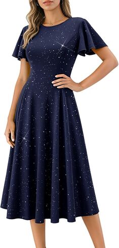 HomRain Women's Sequin Formal Dresses Wedding Guest Cocktail Party A-Line Flare Sleeve Gowns in Saudi Arabia